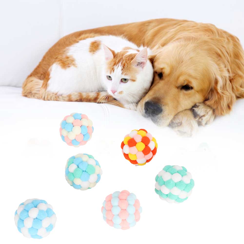 6Pcs Multi Colored Pet Cat Soft Plush Ball Sound Toy Interactive Training Cat Teaser Toy