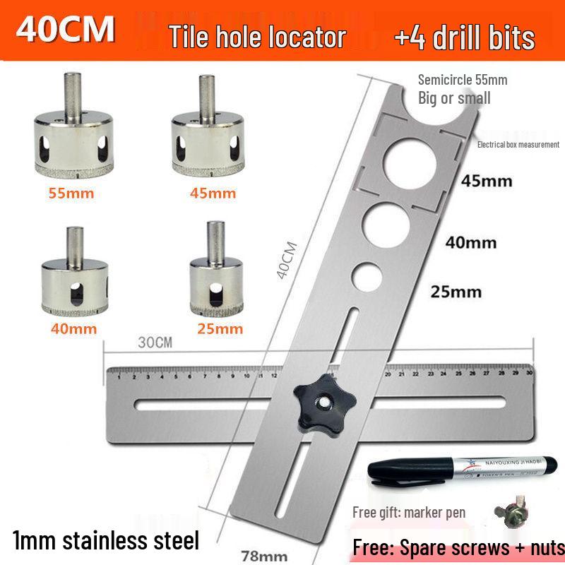Adjustable Multifunctional Tile Hole Punch and Positioning Ruler
