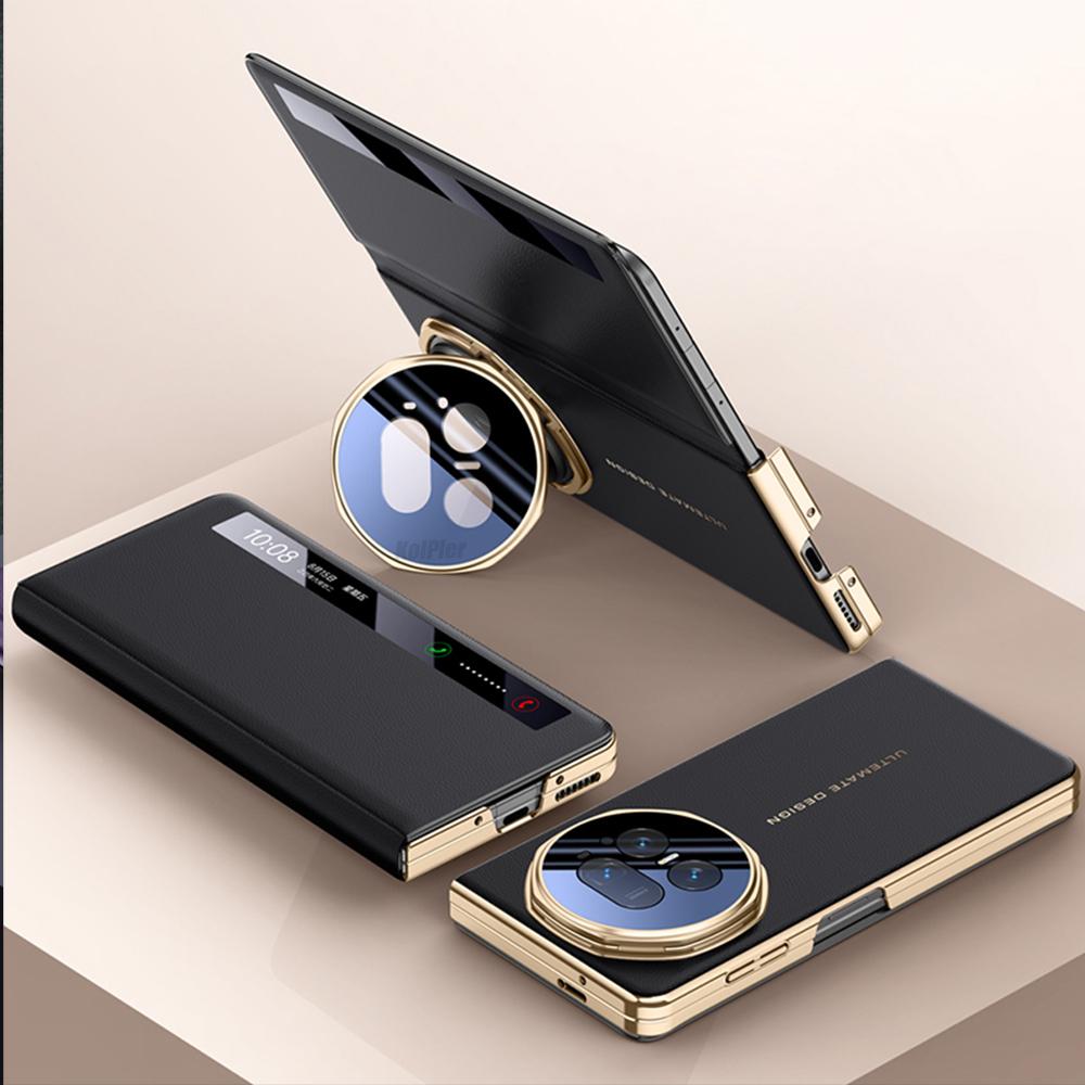 Cowhide Flip Leather Case for Honor Magic V5 Business Smart Sleep Wake Cell Phone Cover Cases for MagicV5 Lens Stand Capa