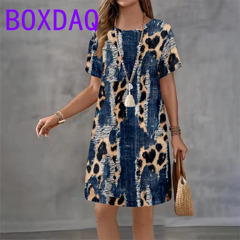 Street Fashion Color Gradient Printed Mini Dress For Women Clothing Summer New Short sleeve O-Neck Loose Casual A-Line Dress 3XL