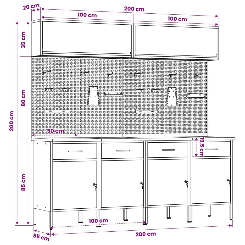 Workshop Cabinet Set with Drawers and Storage 10 pcs Red