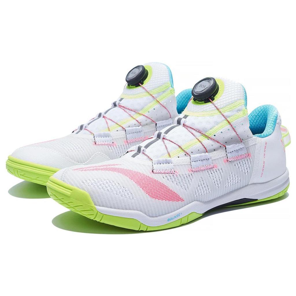 Li Ning Cushioning Slip Resistant Abrasion Resistant Low Top Table Tennis Shoes Unisex White Green Pink APPT003-1
