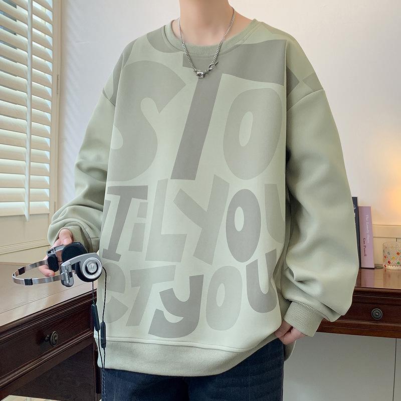 Men s Autumn Winter Round Neck Printed Hoodie: Trendy Sports Casual, Warm & Full Print 2XL