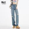 Baleno S&K Women's High-Waisted Ripped Straight-Leg Jeans