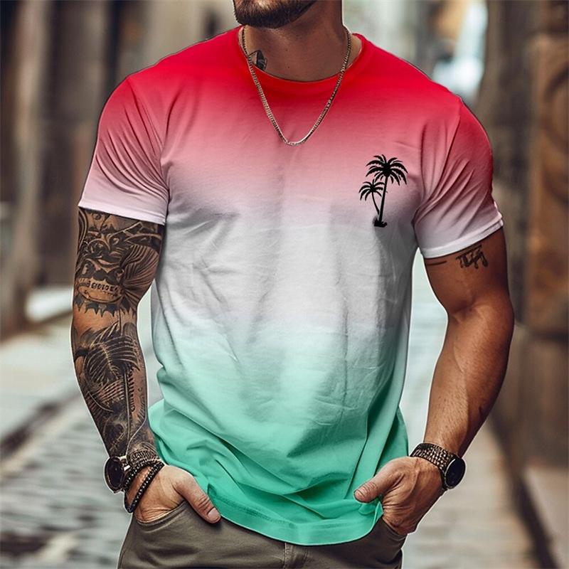 

Vacation Gradient T-shirt Men Clothes Hawaii Style Casual Trend Short Sleeve T Shirts Summer Funny Men s Tees Tops Size XXS-6XL 6XL