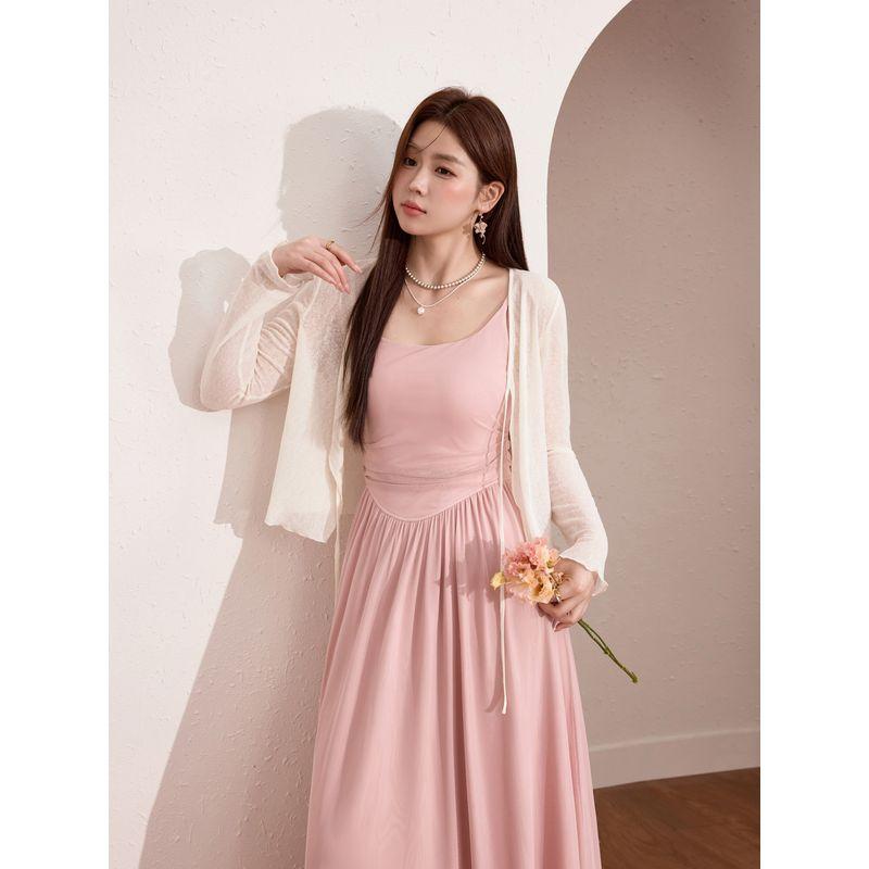 Lanyu Plus Size Women's Clothing European Style Slimming Strap Dress Lightweight Breathable Cardigan Summer Stunning Two-Piece Set