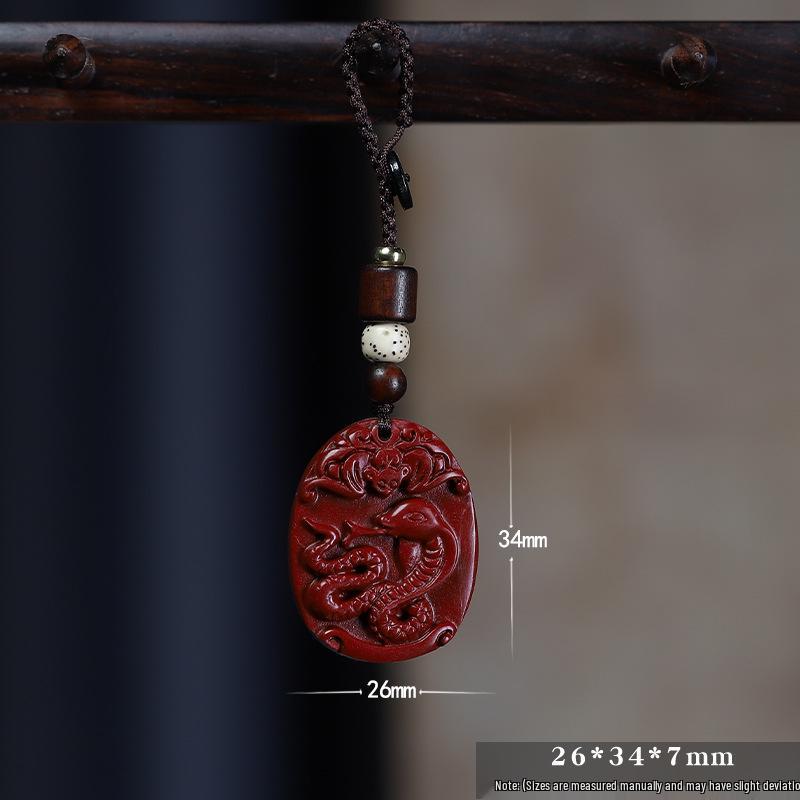 Purple Gold Sand Cinnabar Zodiac Snake Pendant: Double-Sided Carved Keychain for Auspicious Birth Year