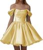 European and American one-word shoulder dress new satin short pleated dance wedding party dress daily dress