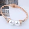 Stylish, Simple and Elegant Pearl Personality Women's Open Bracelet, Metal Sparkling Rhinestone Jewelry
