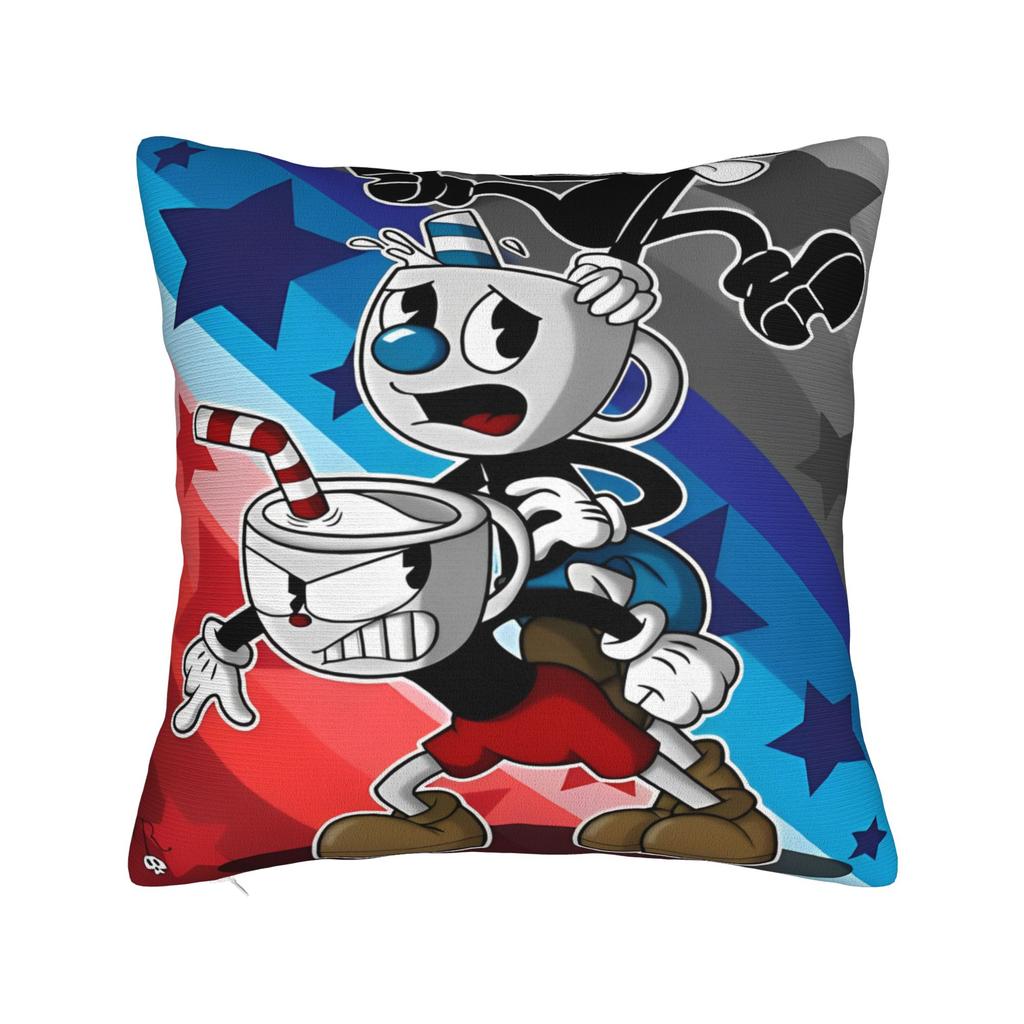 Cupheads And Mugman Square Pillow Covers Polyester Couch Great Retro Game Cushion Case Cool Home Decoration Pillow Cover