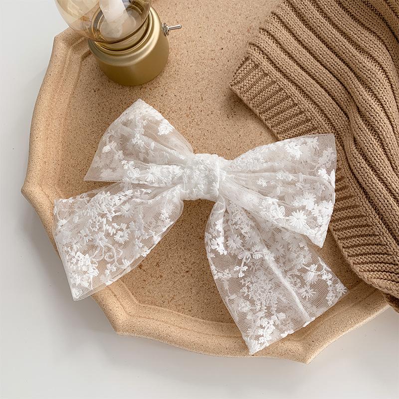 

Кружевная заколка-бант, вышитая, милая и элегантная, заколка-пружина с лентой, головной убор для интернет-знаменитой девушки