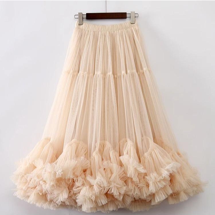 Gonne Lunghe in Tulle da Donna Vita Alta Elastica Linea ad A Lunghe Stratificate Tutù Ruffles in Rete Stratificate Svolazzanti Gonna da Fata Estiva Casual da Donna Midi in Rete