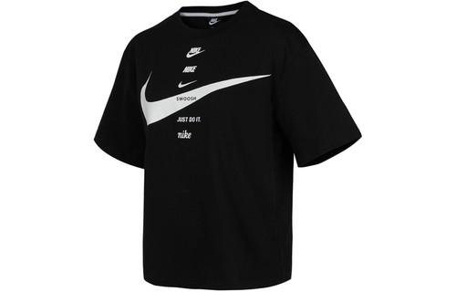 Nike Logo Print Loose Round Neck T-Shirt XS чёрный