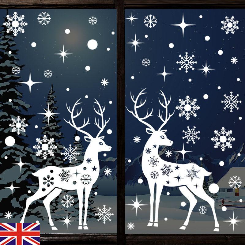 Christmas Removable Window Stickers Xmas Santa Art Decal Wall Home Shop Decorate Deer-2Pcs