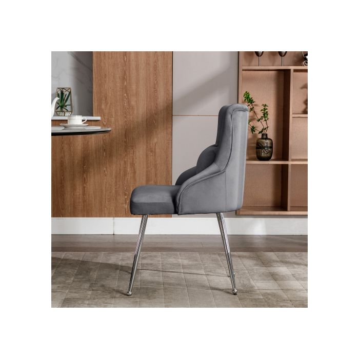 Chaise de salle à manger avec boutons, Chaise de salon moderne, Chaise de salon de chambre avec coussin lombaire, Gris