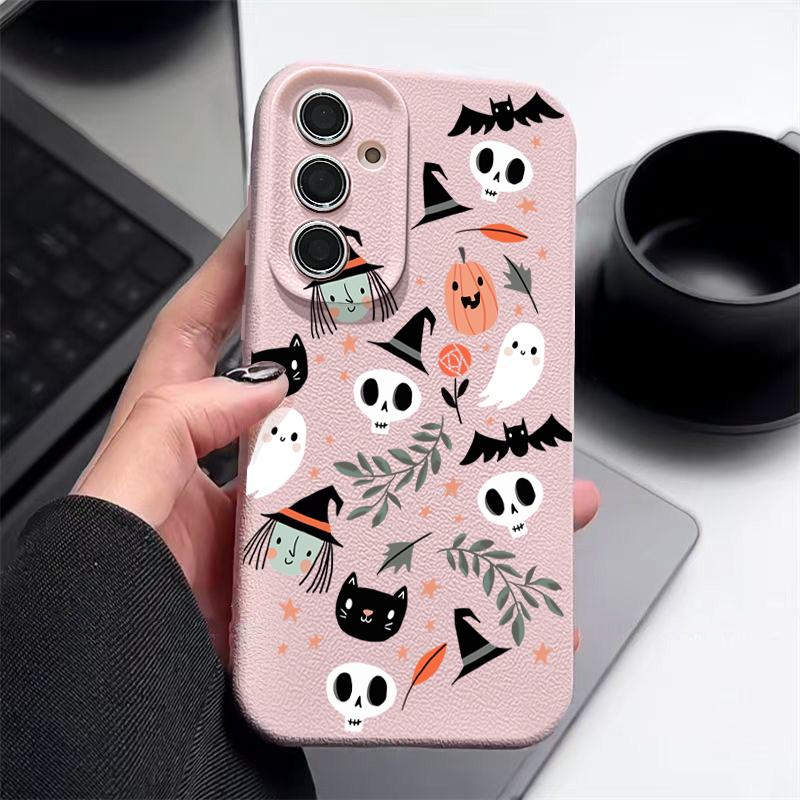 Ghost Pumpkin Pattern Phone Case For Samsung Galaxy S25 S24 S22 Ultra S23 S24 FE A17 A56 A16 A36 A26 A55 A15 A25 A54 5G Leather Texture TPU Shockproof