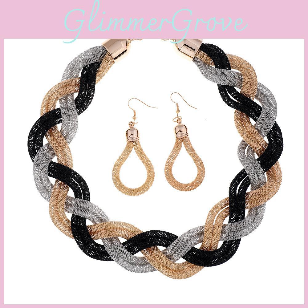 Bohemian Metal Necklace And Earring Set With Geometric Design For Fashion Enthusiasts