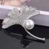 Trending Rhinestone & Pearl Ginkgo Leaf Brooch - Elegant Lapel/Corsage Pin Accessory