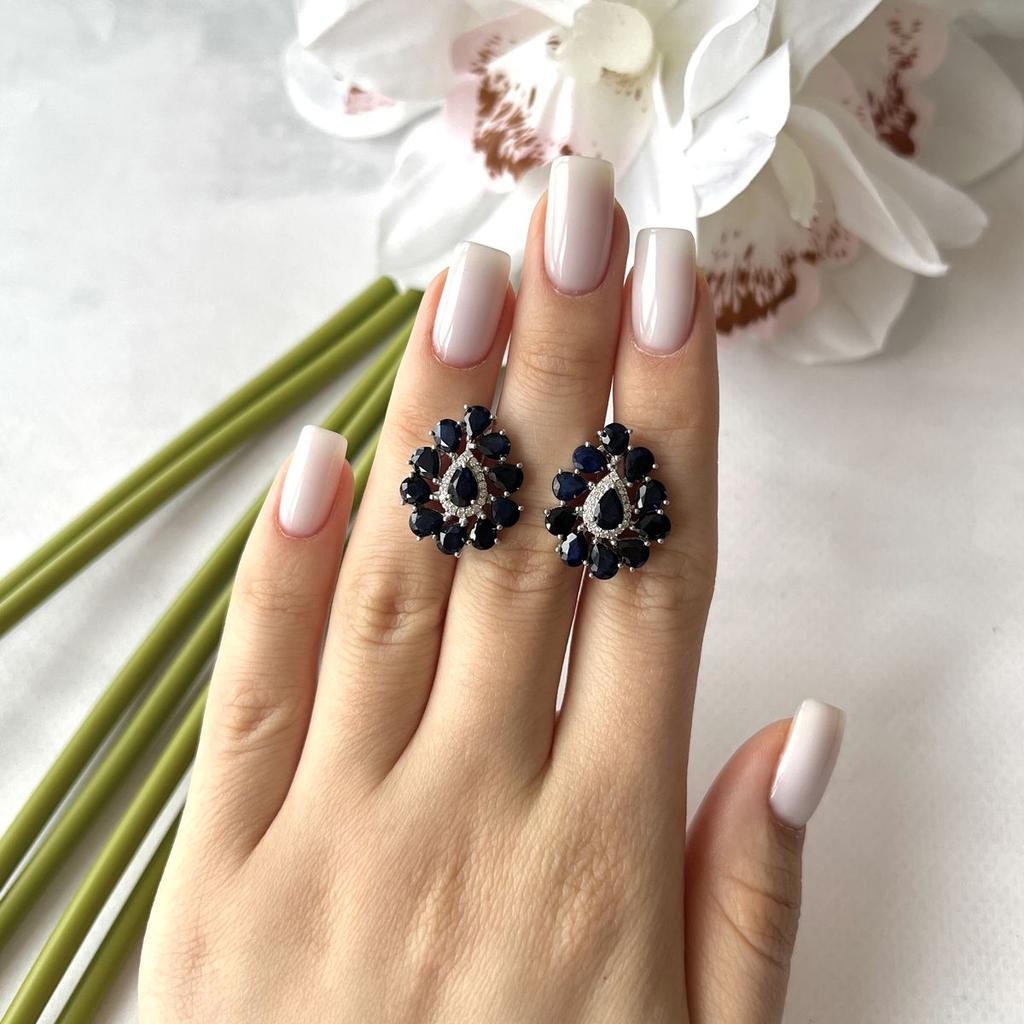 Silver Earrings with Natural Sapphire 9.918ct (2150534)