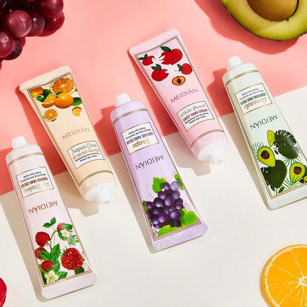 1 Box/5Pcs Fruit Scent Hand Cream, Deep Hydrating Moisturizing Lotion, Remove Dead Skin & Calluses