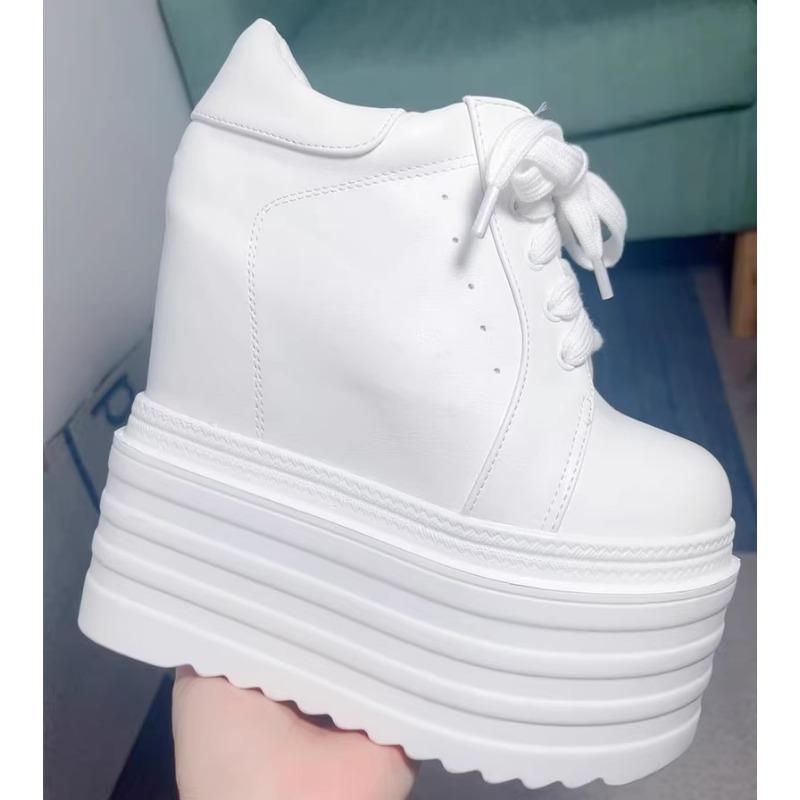 Mada Natūrali Oda 14CM 16CM Rudens Stambūs Sportbačiai Platforma Su Pleištuvarpiu Raišteliai Kvėpuojantys Kulnai Tuščiaviduriai Batai Vulkanizuoti Pavasario Moteriški Batai