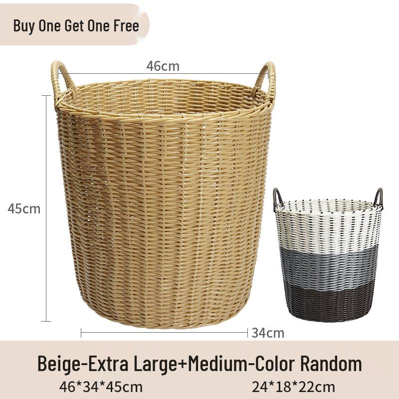 Blue Rattan Woven Laundry Hamper: Multipurpose Basket for Clothes, Toys, and Home Storage