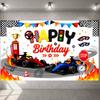 Racing Event Background Red & Blue Tone Race Car Backdrop Banner Racing Helmet Birthday Backdrop For Party Background