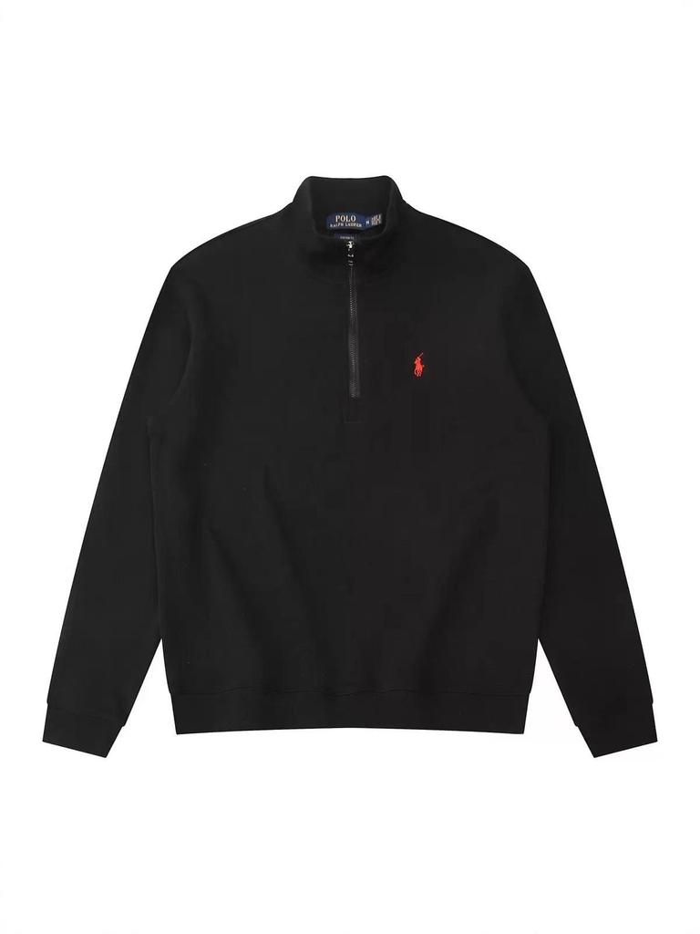 Herren Trendy Fleece-gefütterter Half-Zip Hoodie, Stehkragen mit RL Pony-Stickerei, Lässiger Frühjahrs-/Herbststil.