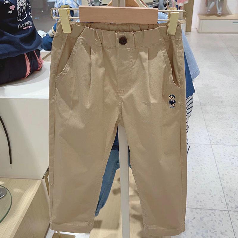 

New Boys Khaki Casual Trousers with Bear Embroidery - Spring & Autumn Korean Style Fashion for Children 150 cm