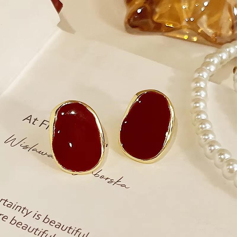 New Wine Red Geometric Hanging Earrings for Women Metal Pendants Dangle Earrings Red Color Exaggerated Drop Earrings aretes