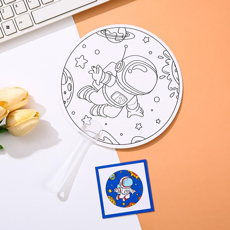 5/10pcs Mini Round Fan Paper Portable Cartoon Pattern DIY Graffiti Children Drawing Summer Household Daily Necessities TMZ