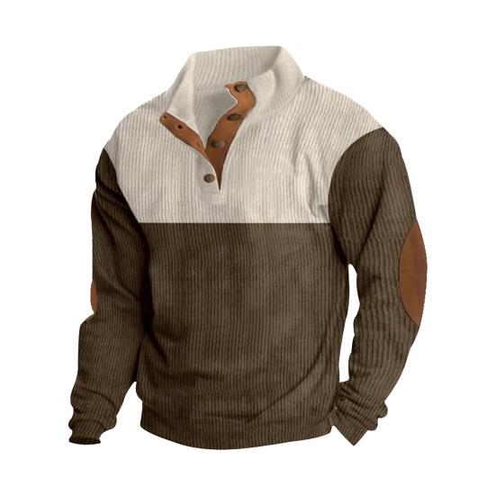 Høst Vår Herre Genser Knappet stativ krage Colorblock Skjæring Langermet Pullover Sport Uformell Daglig topp