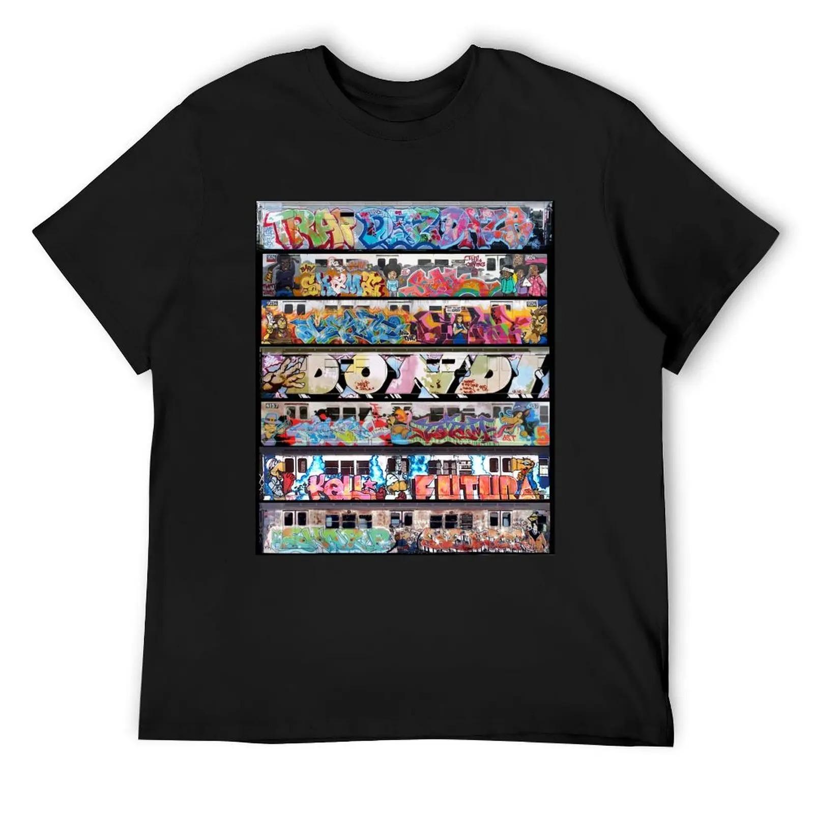 Vintage 70s-80s New York City Subway Train Graffiti Collage Street Art Hip Hop Culture Oversized Black Graphic T-Shirt 4XL
