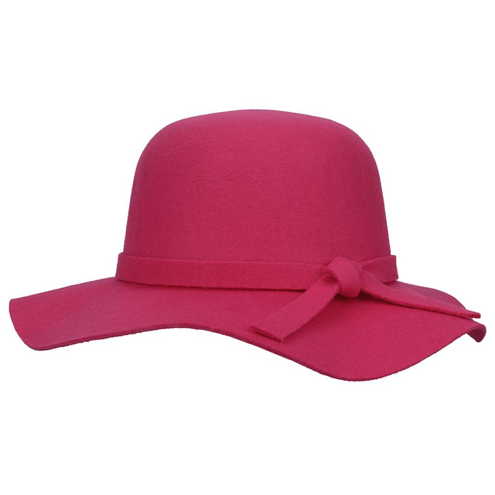 Female Hat French Retro Bowler Hat Women Wide-brimmed Wavy Fedora Hat Autumn and Winter Bow Hat Hat Adult Children Hat