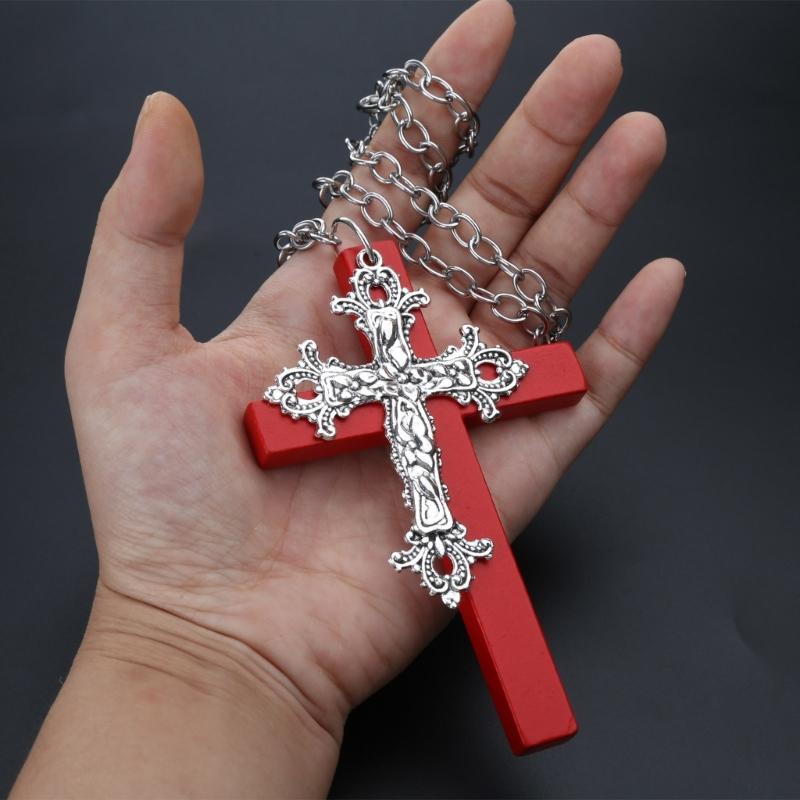 Модне дерев'яне хрестоподібне підвісне намисто Панк Готичний Комір Чокер Довгий ланцюжок на шию Прикраси Y2K для жінок Чоловіків