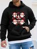 Christmas-themed Unisex Autumn/winter Long-sleeve Hooded Sweatshirt, Featuring a Creative Print with Multiple Santa Claus Heads and Red Bows, a Versat