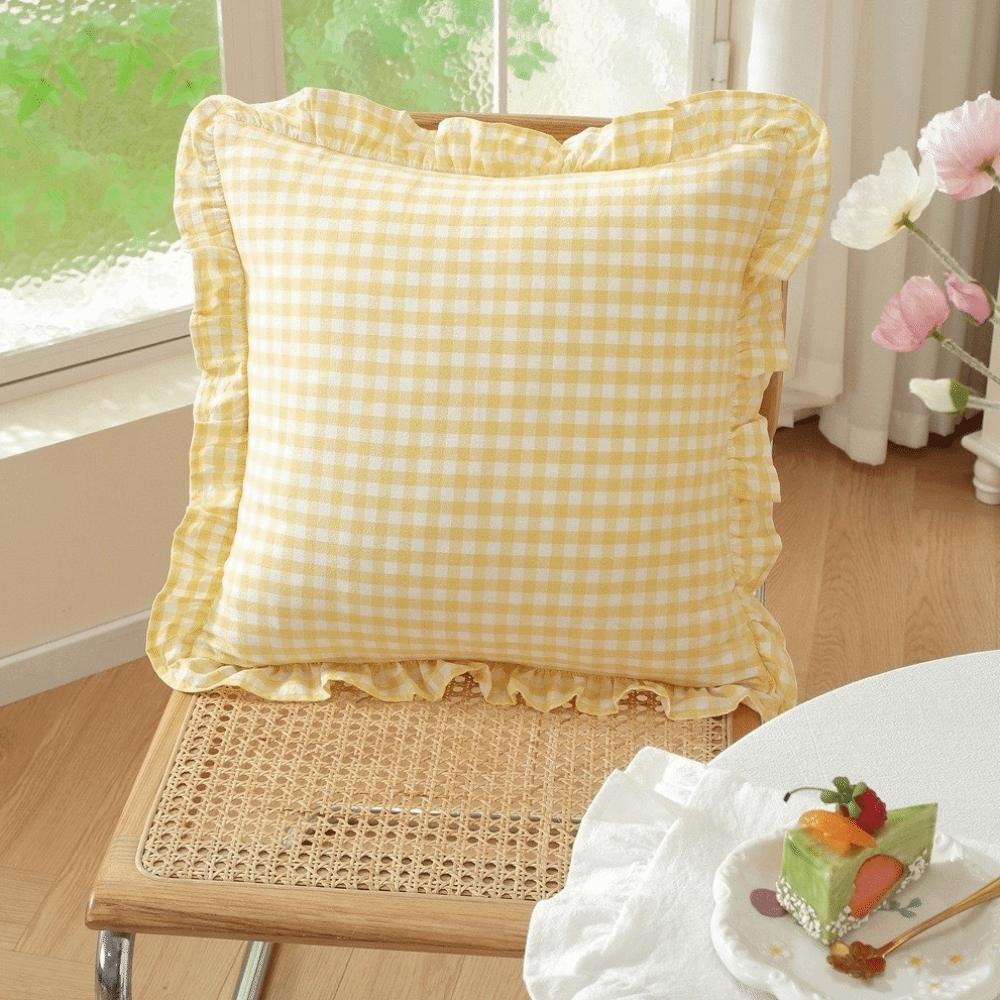 Lotus Leaf Skirt Edge Ruffled Edge Pillowcase Plaid Print Art Cushion Cover Home Decoration