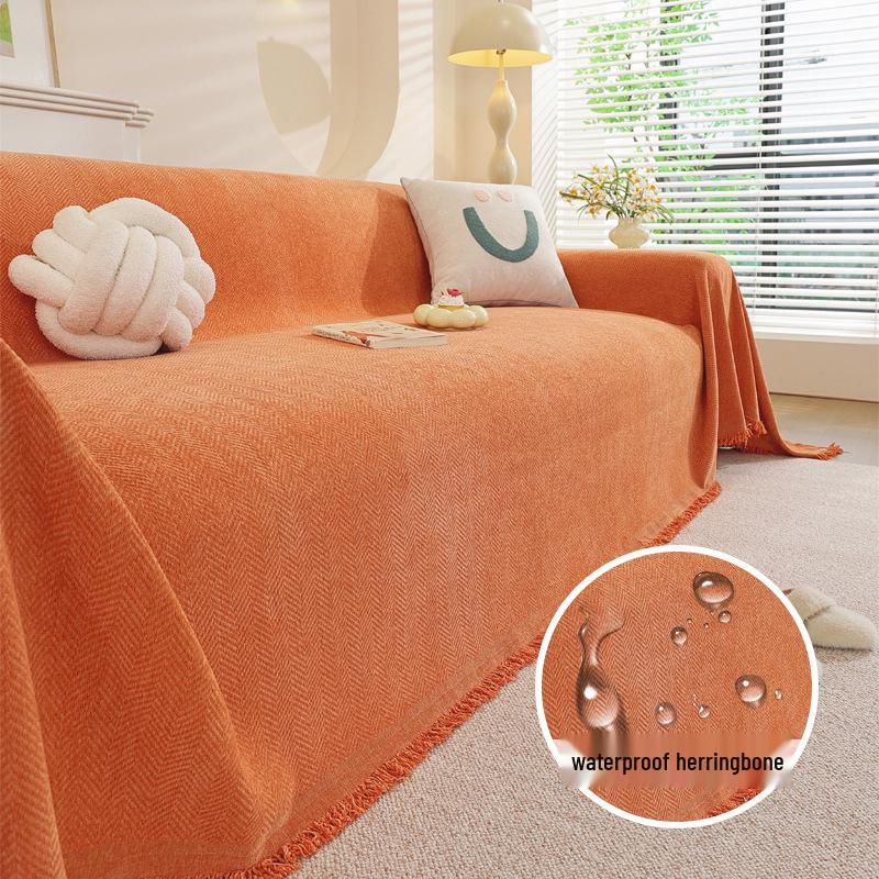 Modern Minimalist Chenille Herringbone Sofa Cover, Four Seasons Non-Slip Blanket
