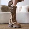 10Cm ultra-thick-soled trouser boots women's winter small height-increasing Merad hairy button boots