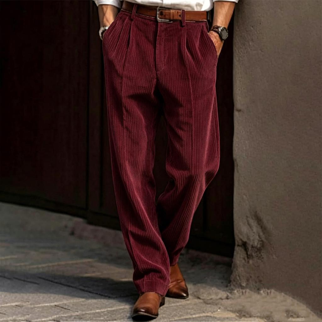 Men's Casual Loose Fit Corduroy High-Quality Straight Leg Business Commuter Dress Pants Long Trousers Suitable for Work and Daily Wear