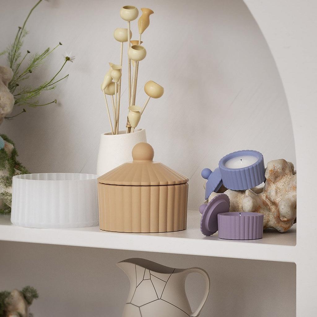 Storage Box Silicone Mold Stripe Pattern Jewelry Case Epoxy Resin Mold Aromatherapys Gypsum Candle Jar Mold Home Decors
