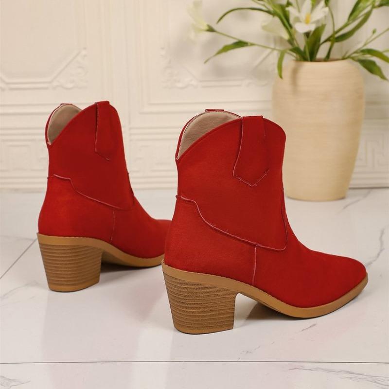 Cross-border Large-size New European Beautiful Women's Boots Retro Pointed Low Tube Matte Suede Viscose Shoes Martin Boots