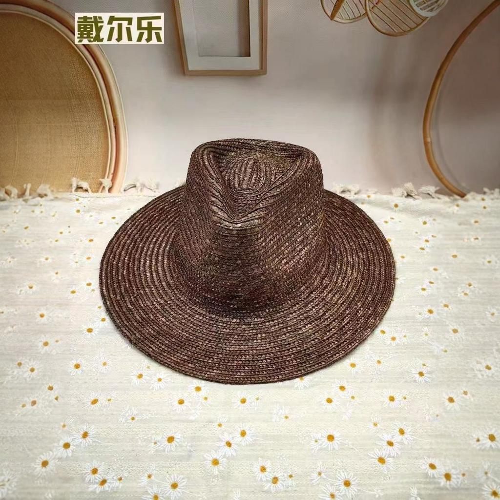 Natural Grass Retro Japanese Top Hat Unisex Straw Straw Straw Hat Summer Shading Sun Protection Beach Vacation Sun Hat