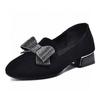 Single shoes women's spring new black sheepskin low heel bow women's shoes low top one pedal