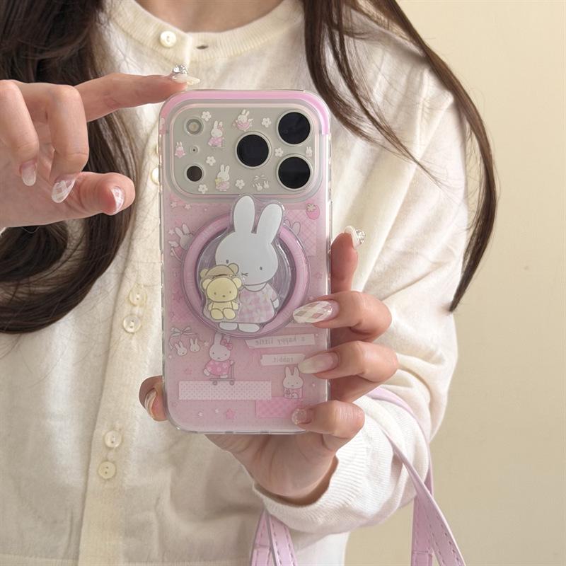 Polka Dot Rabbit & Bear Magnetic iPhone Stand and Case for 17/16 Pro Max/15/14 - Girly Design