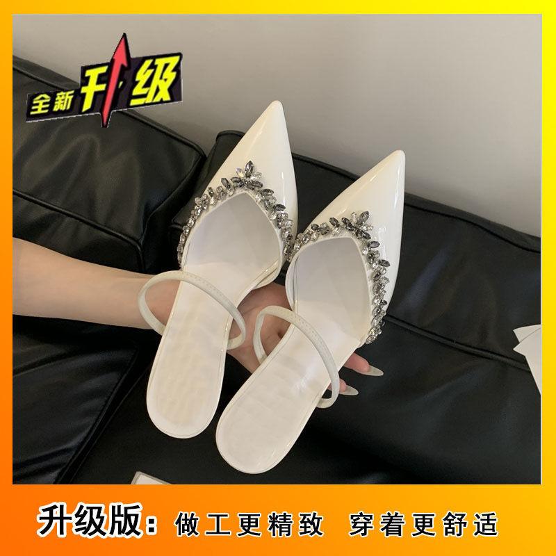 Two Wear Banquet Beige Thin Heel Bag Head Sandals 2025 Summer New French Satin Pointed Rhinestone High Heels