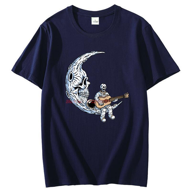 Skeleton Astronaut Guitar On Moon Funny Graphic T Shirts Summer Tees Tops Cotton Short Sleeve Tee Unisex Streetwear T Shirt