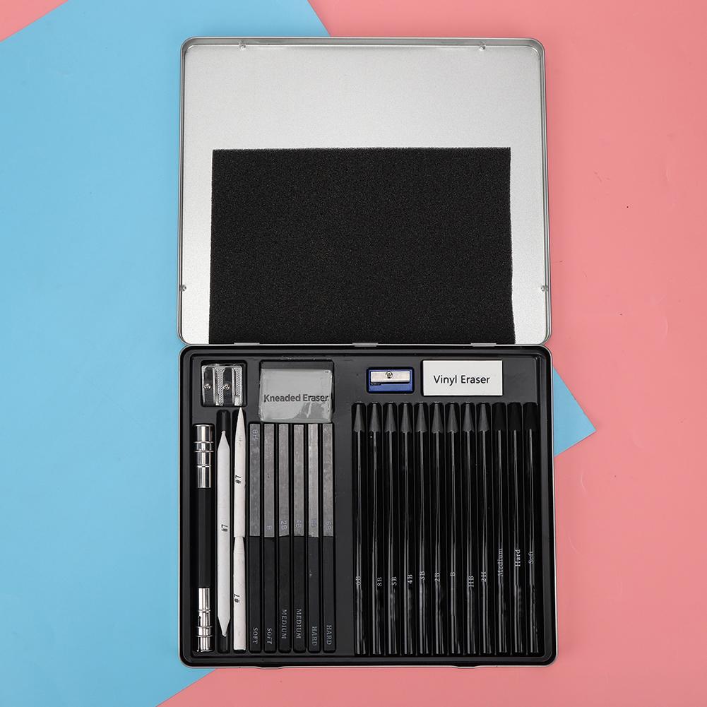 32Pcs Sketch Pencil Set Beginner Painting Tool Art Supplies with Iron Storage BoxBlack No.1