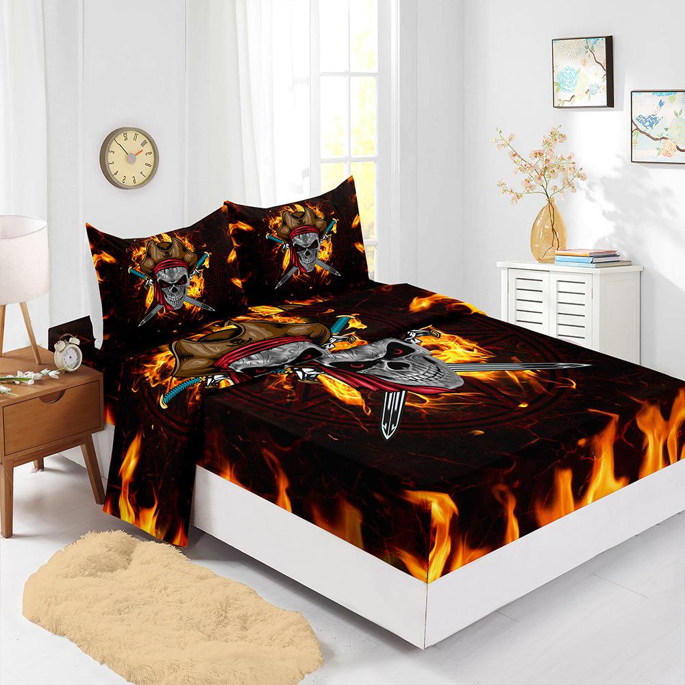 Four-Piece Mattress Digital Printing Mattress Protective Cover Bedding Skull Kit