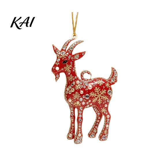 Holiday Party Decorations 2D Acrylic Goat Christmas Tree Ornament, Zodiac Hanging Pendant with Gold String, Year Festive Supplies of The Ornament
